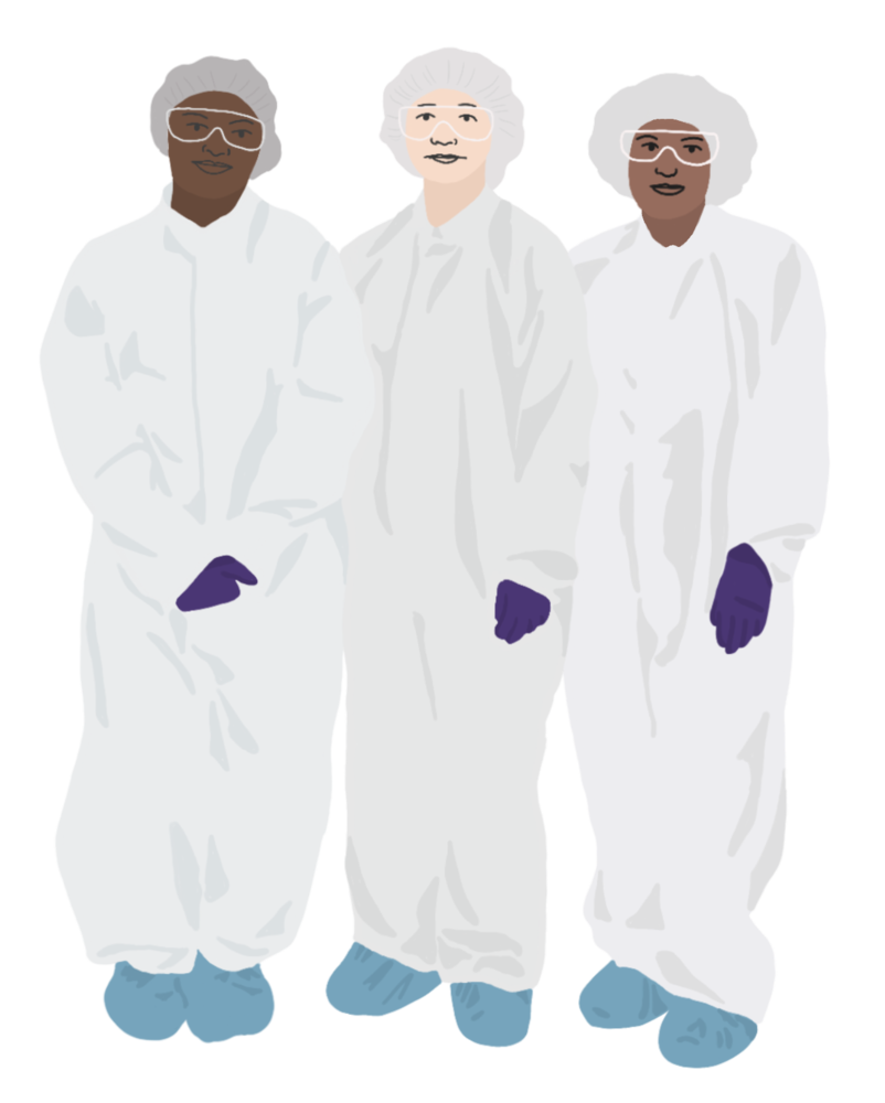 Graphic of workers in bioprocessing gear