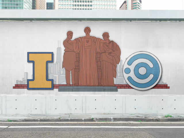 Decorative urban mural design showing collaboration between the University of Illinois and ARC.